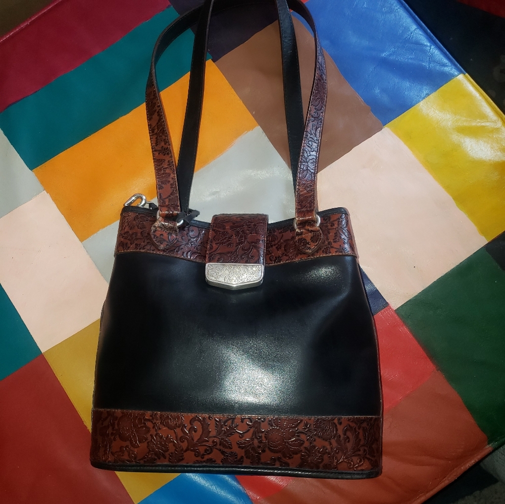 Brighton Classic Black and Brown Leather Shoulder Bag